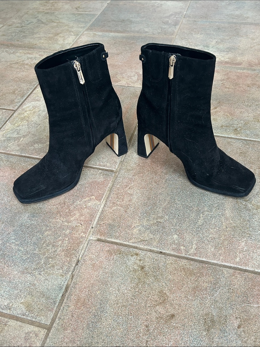 Sam Edelman Black Suede Square Toe Ankle Boots